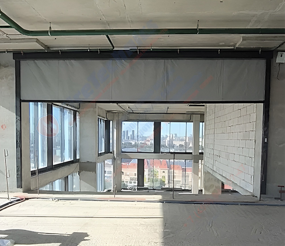 Штора рулонная автоматическая FireTechnics EI 180. Короб standart, направляющие и отсекающая шина premium